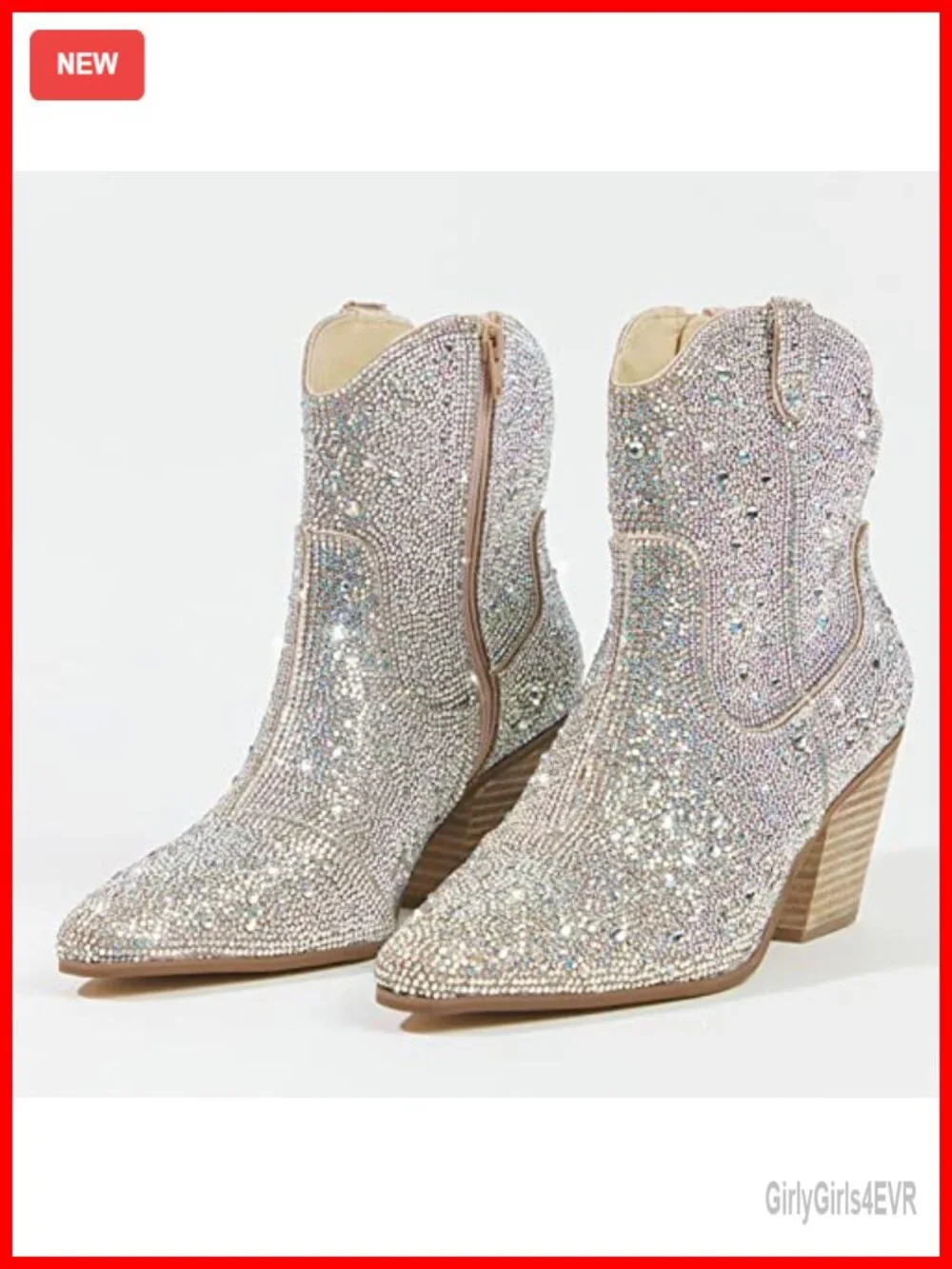 Rhinestone Cowboy Ankle Booties Women Sparkly Chunky Heel Pointed Toe